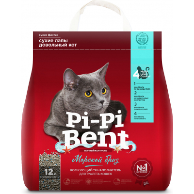 Pi-Pi Bent "Морской Бриз" Наполнитель для кошачьего туалета Кот и Пес, онлайн зоомагазин и ветаптека