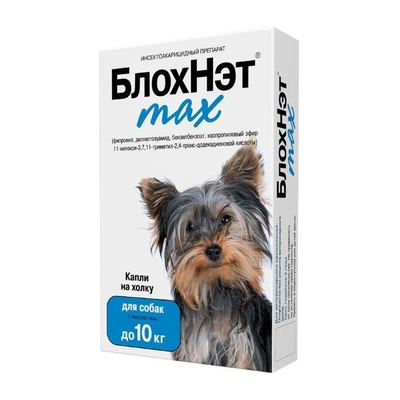 БлохНэт MAX Капли на холку от клещей и блох для Собак до 10кг Кот и Пес, онлайн зоомагазин и ветаптека