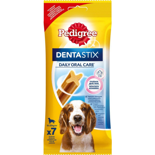 Pedigree Denta Stix Лакомство для собак для чистки зубов для средних пород Кот и Пес, онлайн зоомагазин и ветаптека