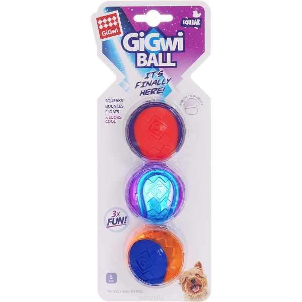 GiGwi Игрушка для собак 3 мяча с пищалкой Кот и Пес, онлайн зоомагазин и ветаптека