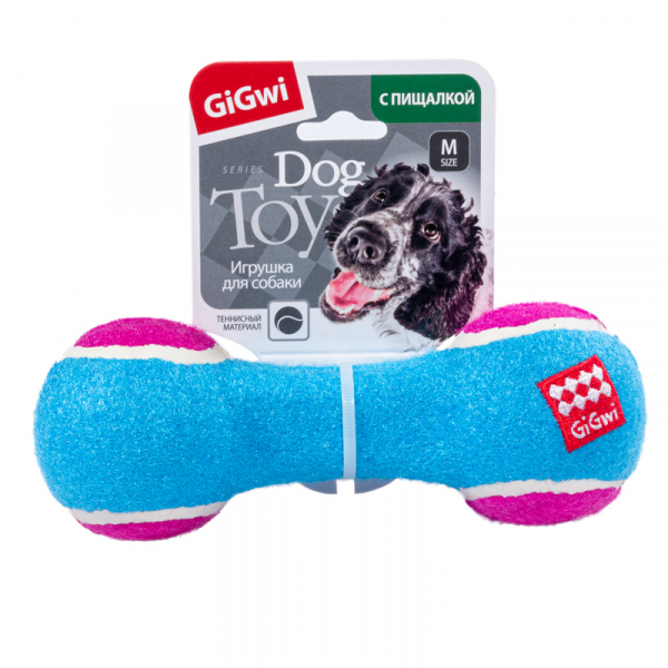 GiGwi Игрушка для собак Гантеля с пищалкой средняя Кот и Пес, онлайн зоомагазин и ветаптека
